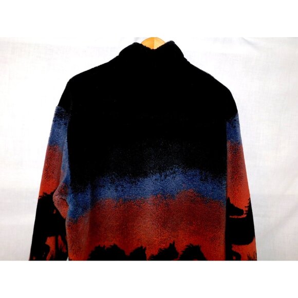 VTG 90s Unisex Adult XL Full Zip Plush Fleece Jacket Sunset running Wild Horses - Picture 5 of 7